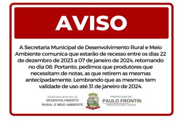 RECESSO SECRETARIA MUNICIPAL DE DESENVOLVIMENTO RURAL E MEIO AMBIENTE 