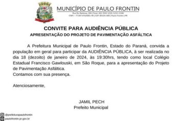 CONVITE PARA AUDIÊNCIA PUBLICA - APRESENTAÇÃO DO PROJETO DE PAVIMENTAÇÃO ASFÁLTICA 