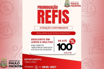 A Prefeitura de Paulo Frontin prorrogou o REFIS 2025.