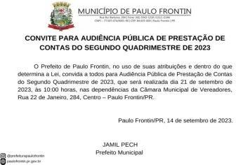 Convite para Audiência Pública de Prestação de Contas do Segundo Quadrimestre de 2023.