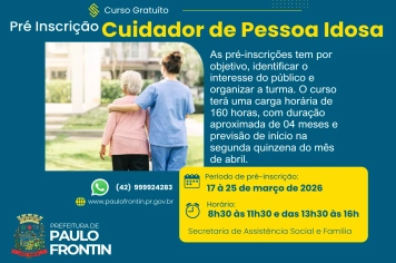 Pré-inscrição aberta para Curso Gratuito de Cuidador de Pessoa Idosa!