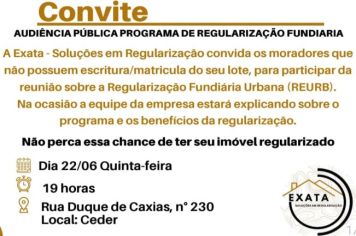 Convite para Audiência Pública Programa de Regularização Fundiária!