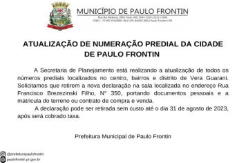 ATUALIZAÇÃO DE NUMERAÇÃO PREDIAL DA CIDADE DE PAULO FRONTIN