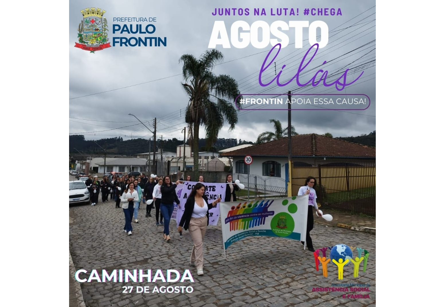 Primeira Caminhada do Agosto Lilás mobiliza a comunidade contra a violência à mulher.