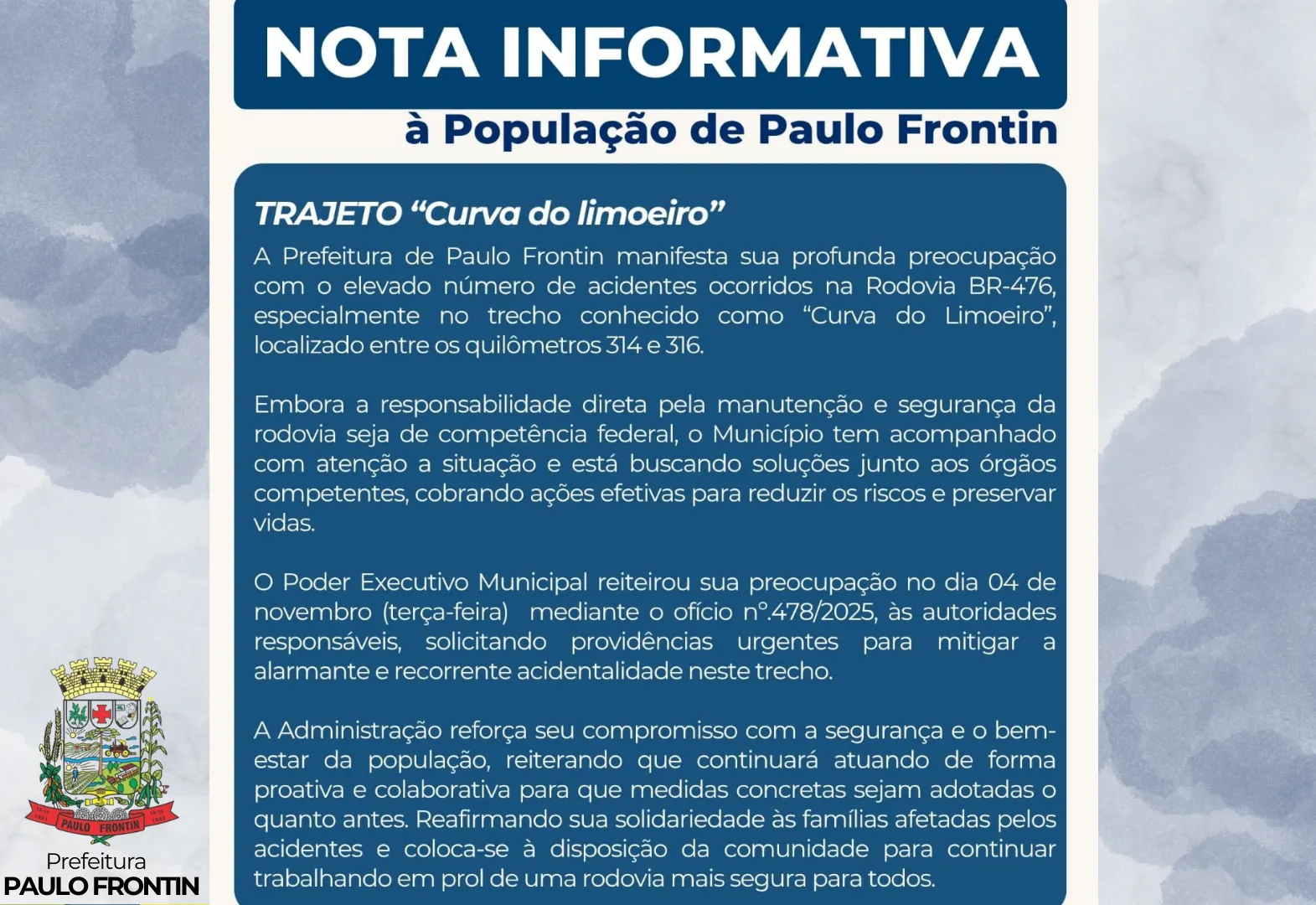 Prefeitura de Paulo Frontin se mobiliza pela segurança na BR-476