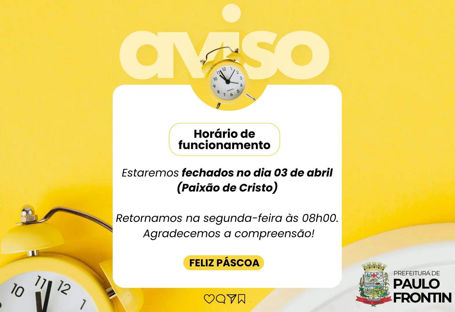 Aviso! Horário de funcionamento