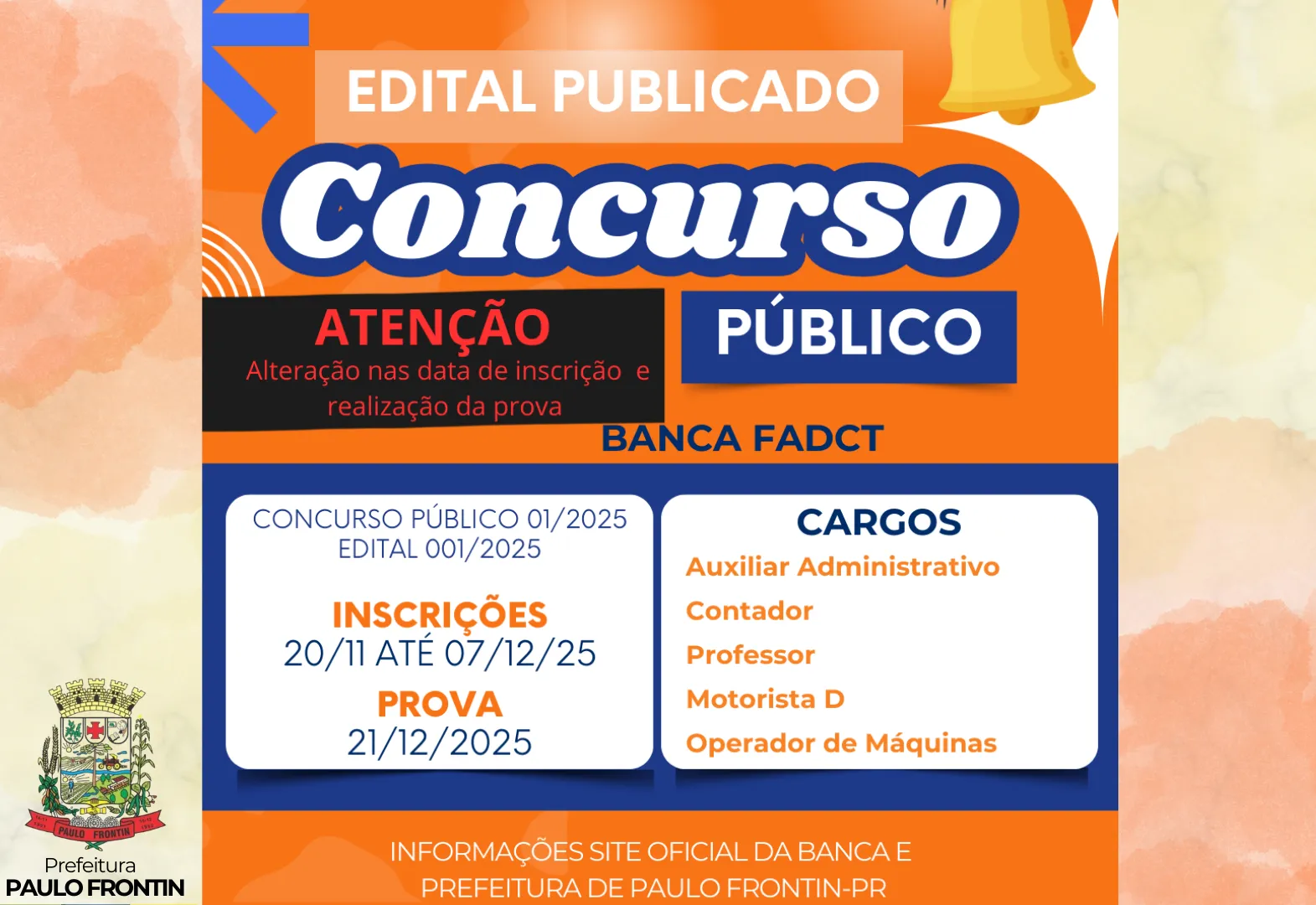 A Prefeitura Municipal de Paulo Frontin anuncia a abertura do Concurso Público 01/2025